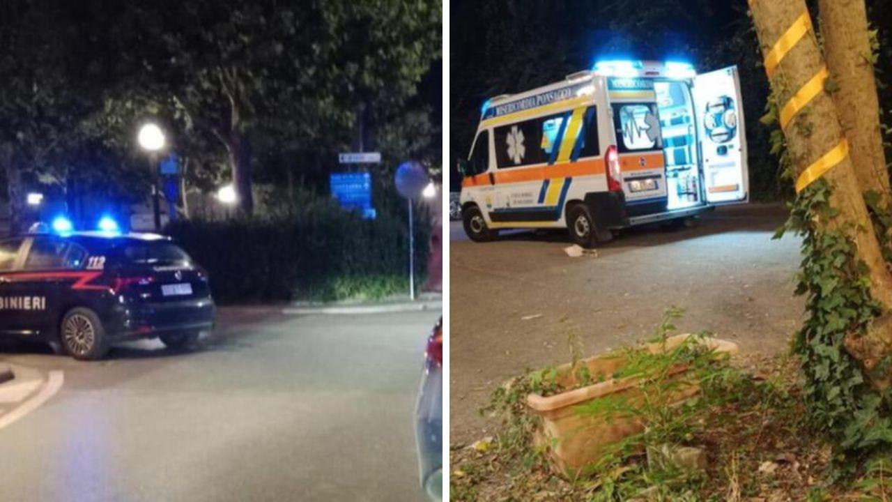 Forze dell'ordine e ambulanza al circolo Toniolo di Ponsacco dopo l'aggressione