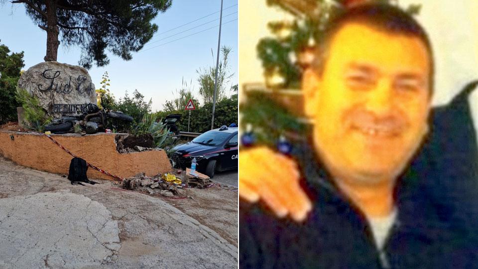 La moto finita contro l’insegna del residence Sud Est di Mola; la vittima, Corrado La Rosa