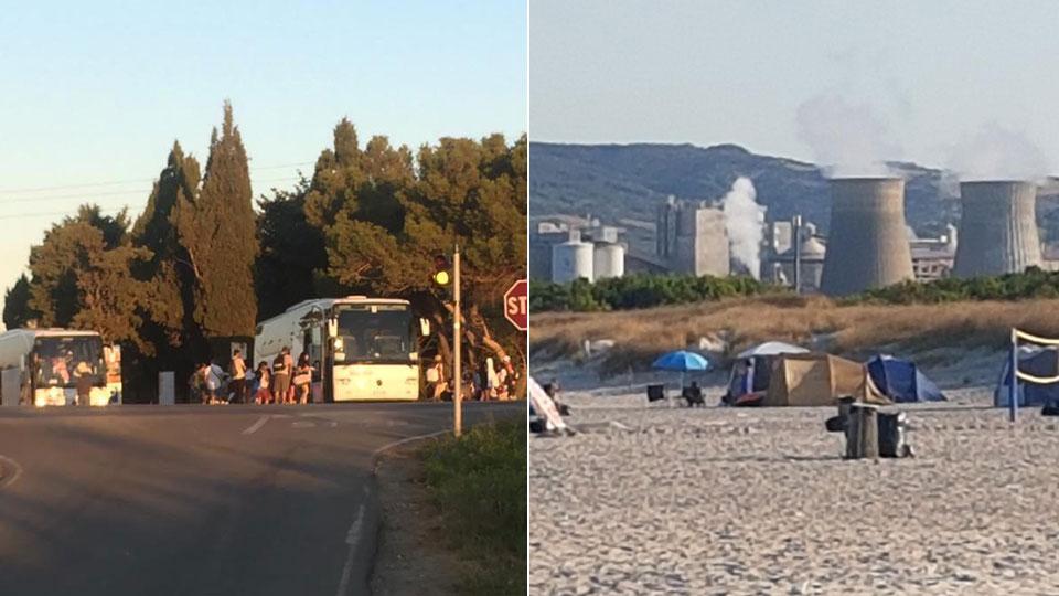 bus di turisti al Galafone a destra tende abusive alle Spiagge Bianche (Foto d’archivio)