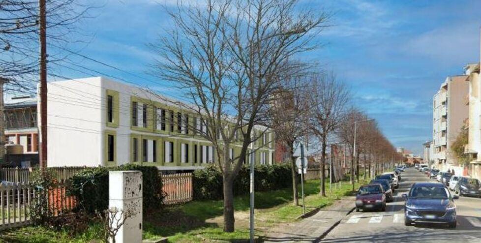 Nella foto in alto la riproduzione grafica del nuovo centro per l’impiego di Pontedera in viale Rinaldo Piaggio visto da viale della repubblica