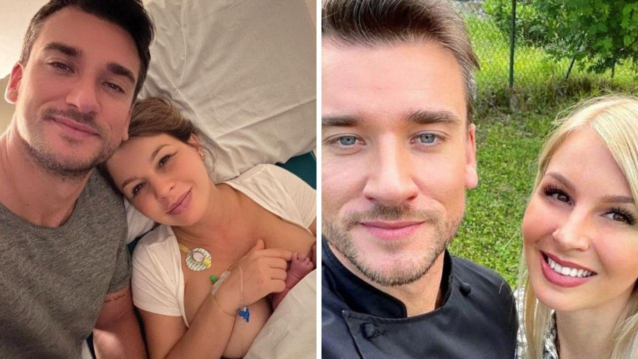 Damiano Carrara e Chiara Maggenti: a sinistra con la figlia appena nata