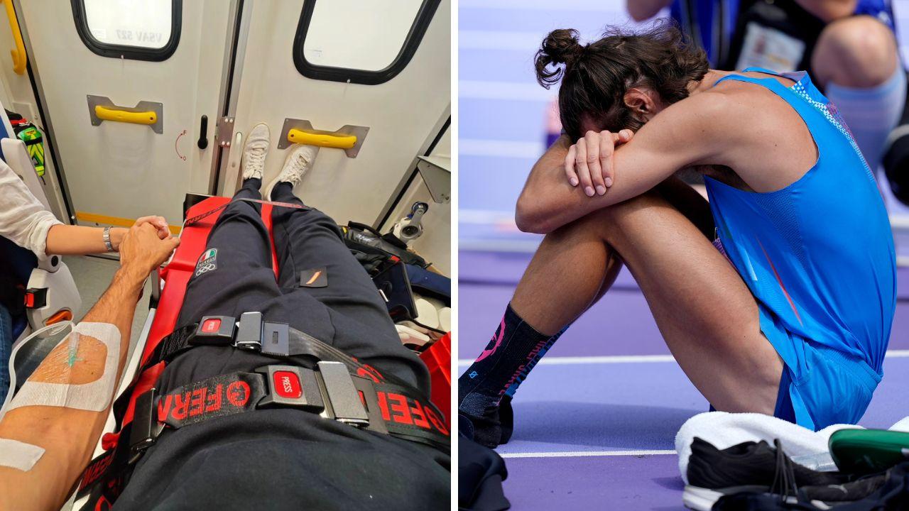 
	Tamberi in ambulanza nella foto postata sui social e la delusione del campione

