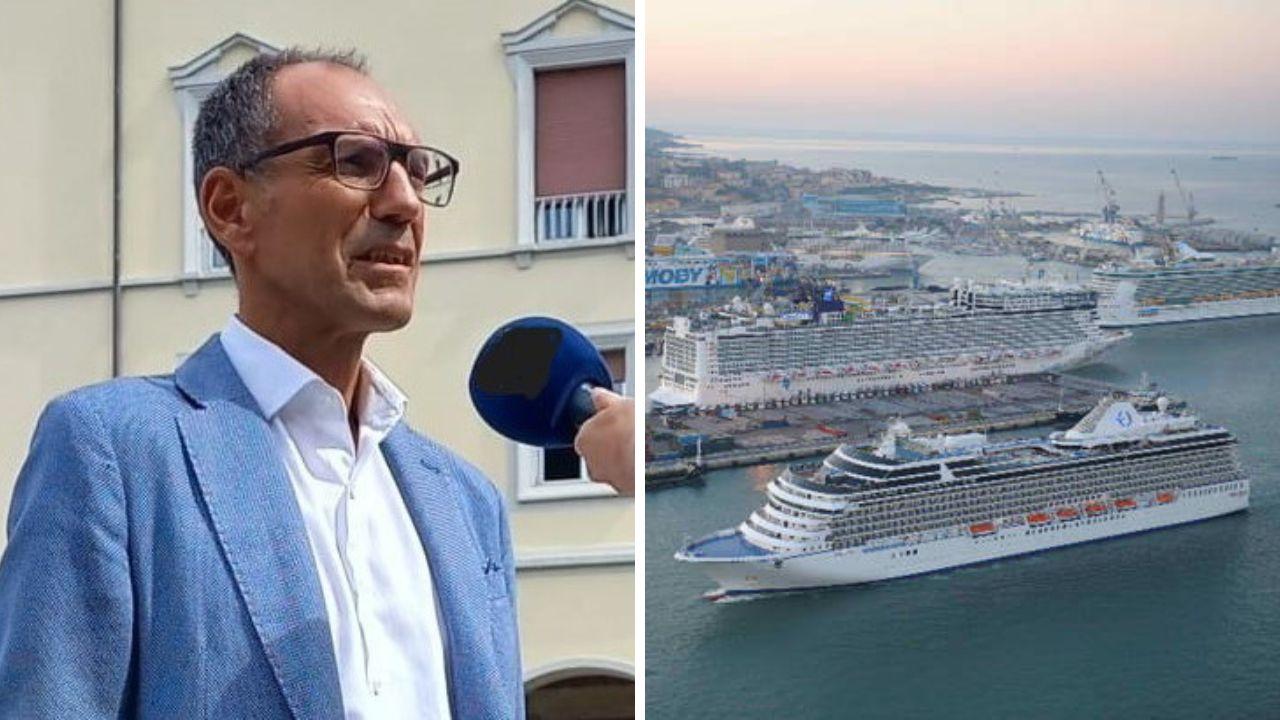 
	Il direttore di Confcommercio Livorno, Federico Pieragnoli e le navi da crociera nel porto di Livorno

