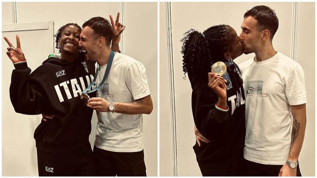 Bacio con la medaglia olimpica per la pallavolista Miriam Sylla e il fidanzato Alessandro Cappelletti play della Dinamo Sassari