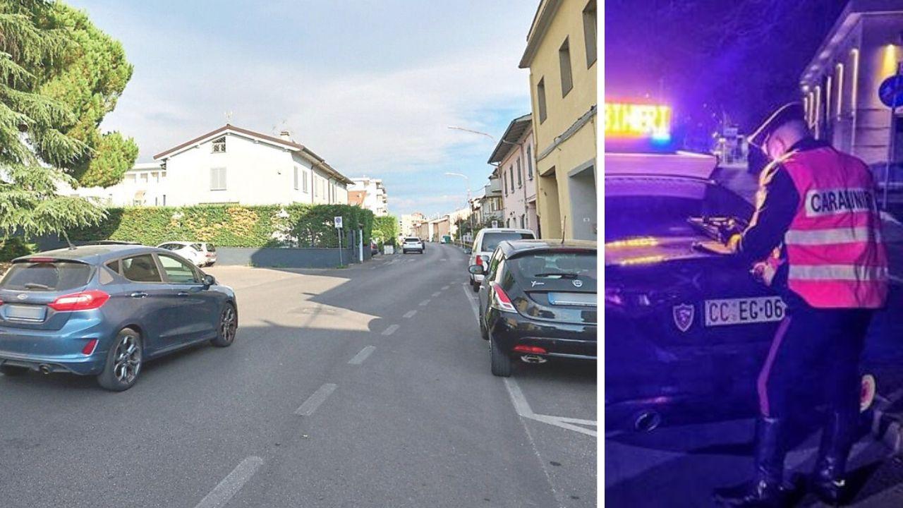 Via delle Badie a Prato (foto Juri Autovino) e un intervento dei carabinieri