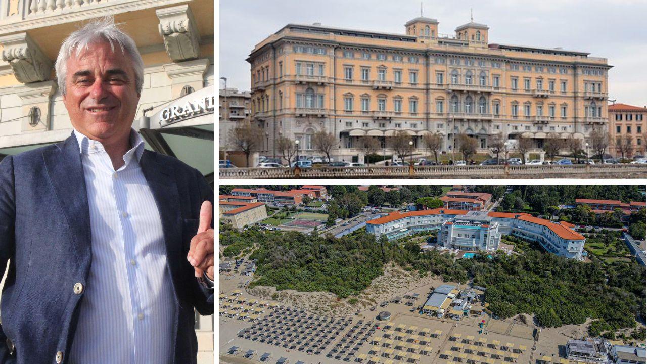 Mirco Peiani, a destra il Grand hotel Palazzo a Livorno e il Toscana charme resort di Tirrenia