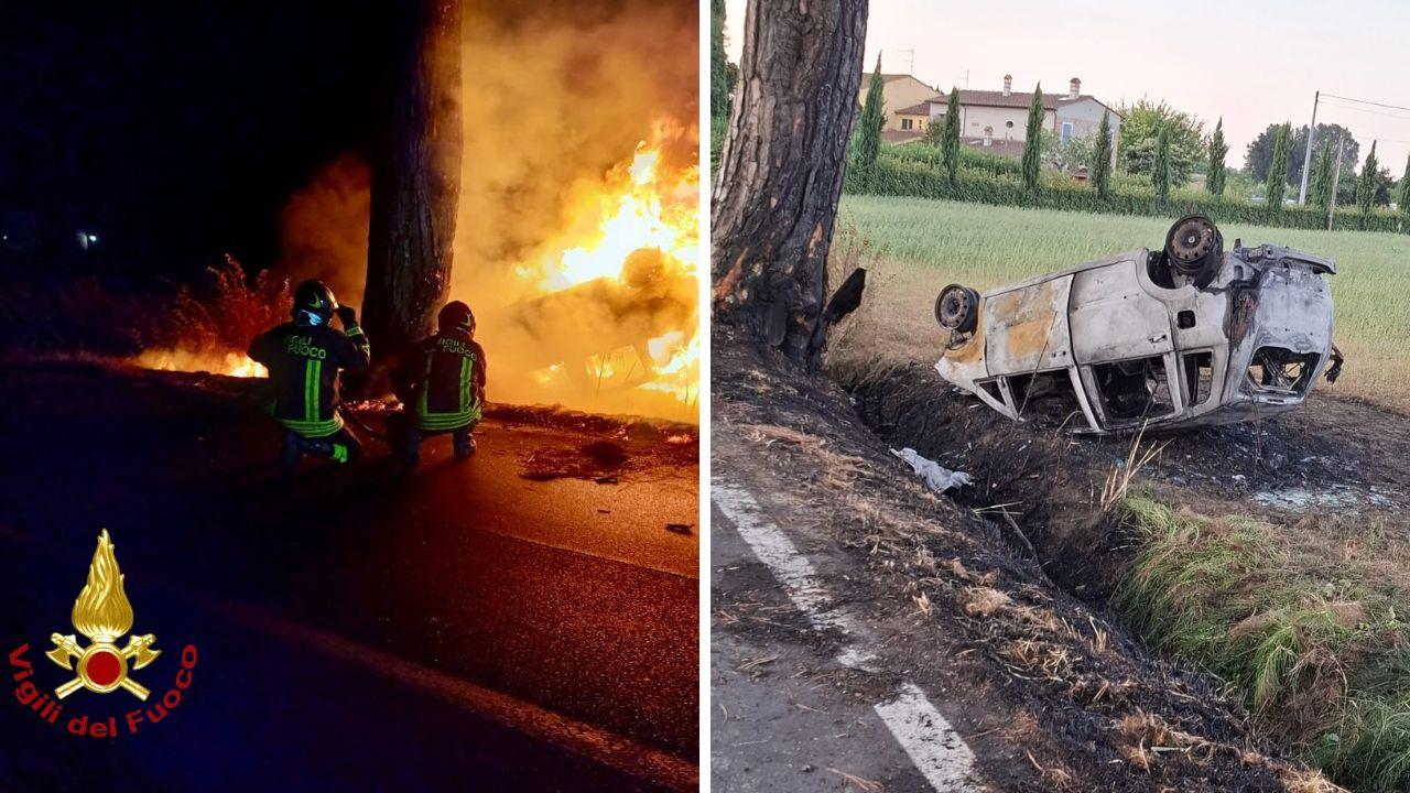L'intervento dei vigili del fuoco e l'auto