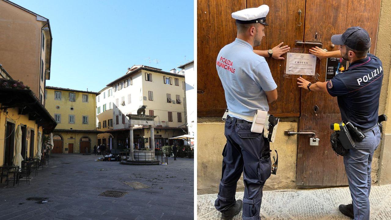 
	A sinistra la Sala, a&nbsp;destra la polizia che appone i sigilli al locale


