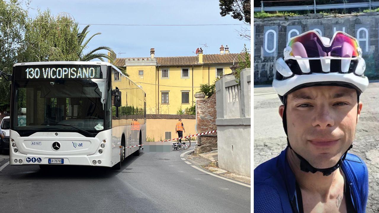 La curva (foto Franco Silvi) e il ciclista morto