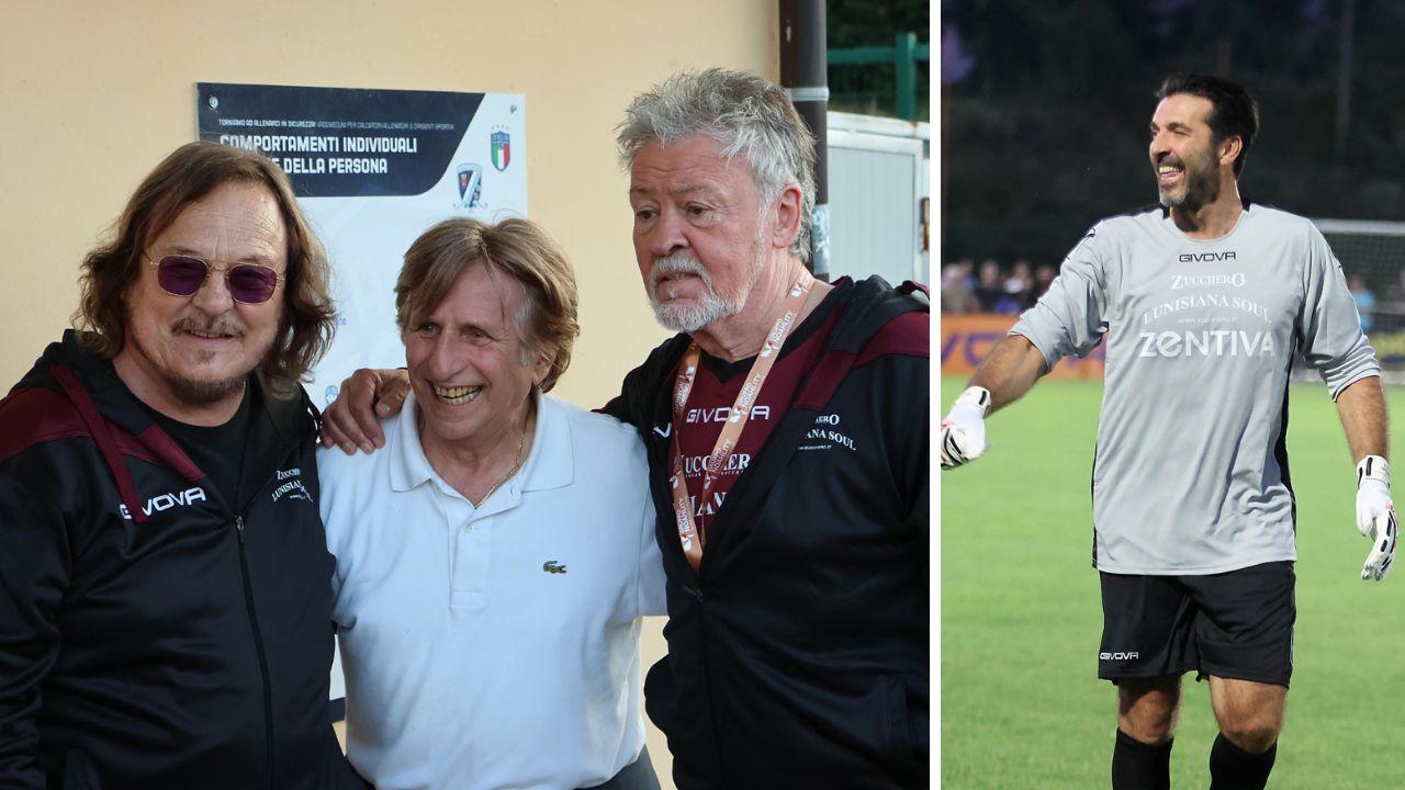Zucchero con il cantante Paolo Mengoli (al centro) e Paul Young a lato Buffon (foto Cuffaro)