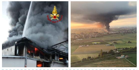 Brucia la I.Blu a Cadelbosco Sopra: fumo nero su Reggio Emilia