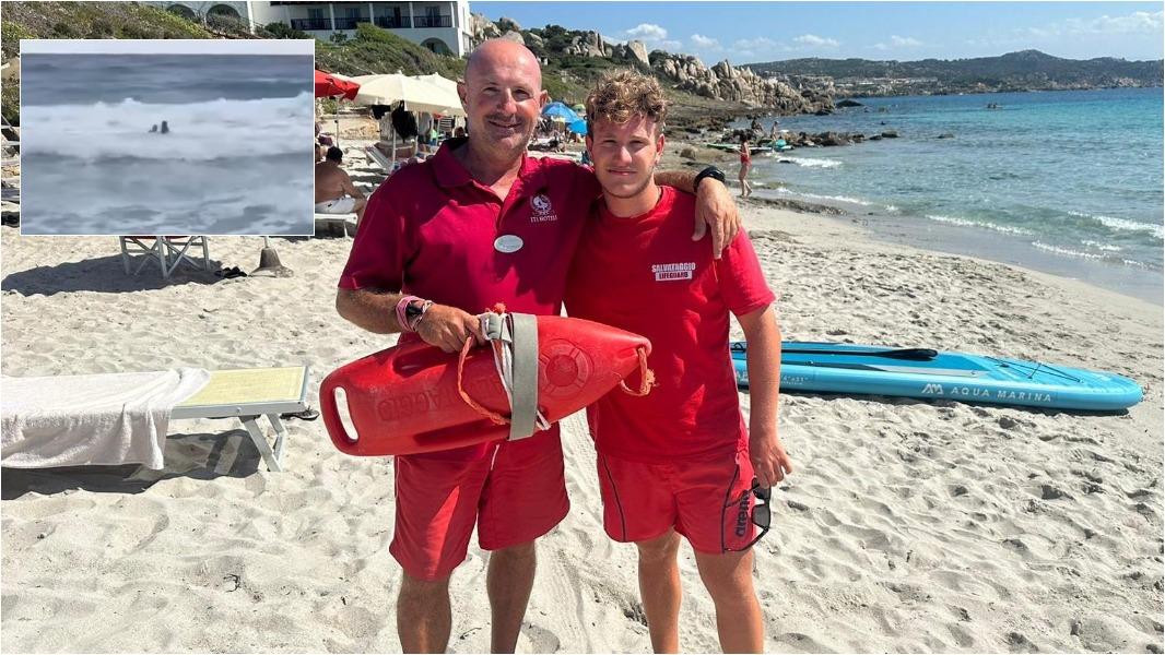 
	Vincenzo Lombardi con il capobagnino Francesco Parente. Nel riquadro il salvataggio della donna

