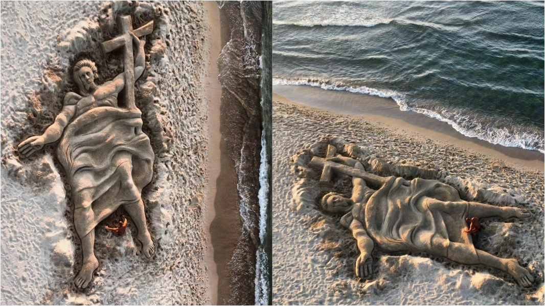 Il Redentore di sabbia sulla spiaggia di Platamona 