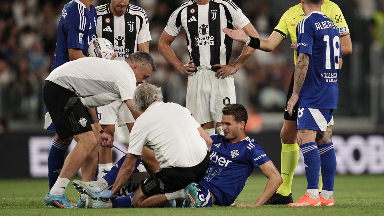 Abildgaard a terra dopo il pestone rimediato contro la Juventus
