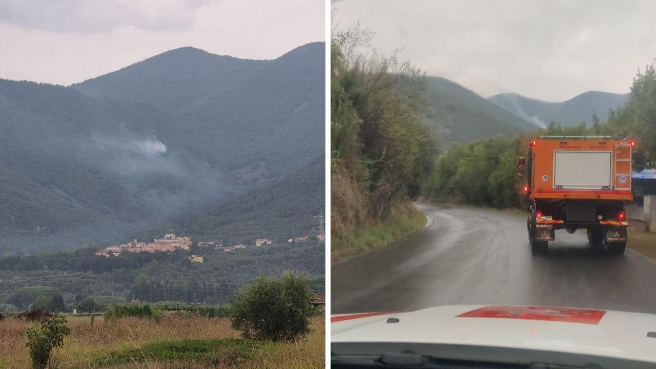 L'incendio nei boschi di Agnano (foto Facebook - Matteo Cecchelli sindaco)