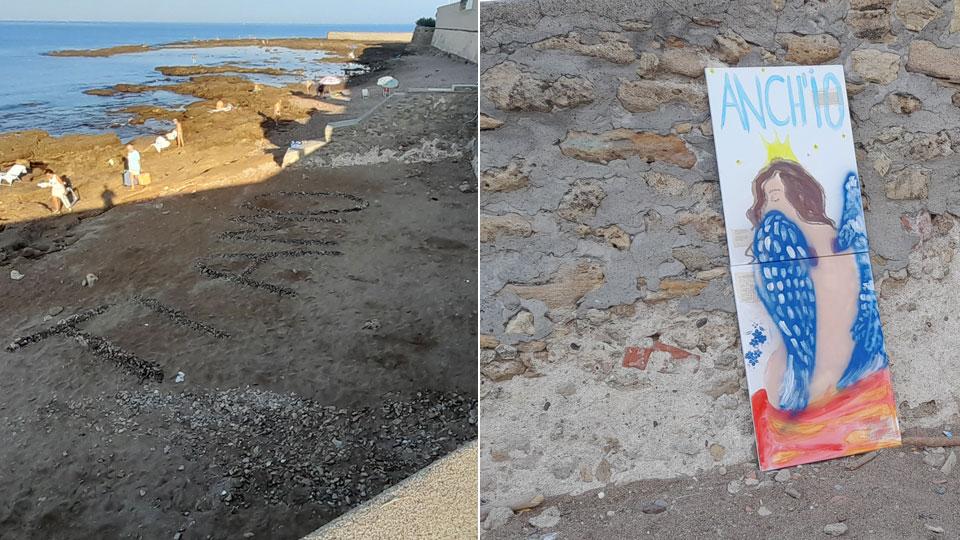 La scritta "Ti amo" sulla spiaggia dell'Accademia e il quadro in risposta alla dichiarazione