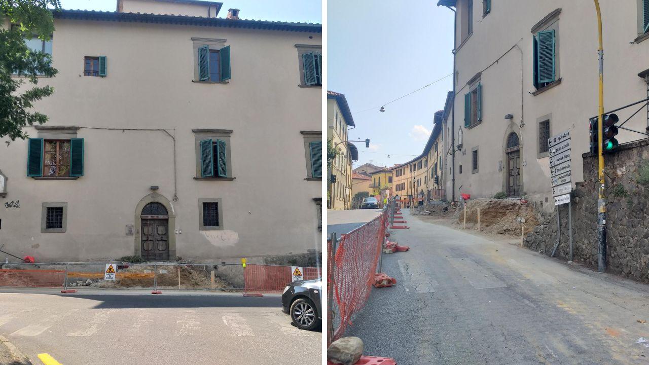 La scalinata demolita all'esterno di villa Baldi Papini