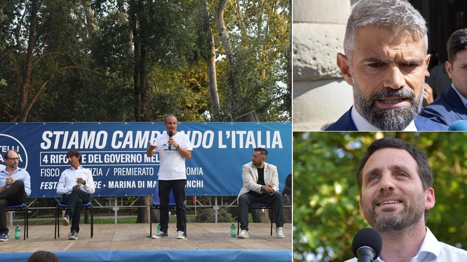 
	La festa di FdI, in alto Ferrari e sotto Tomasi

