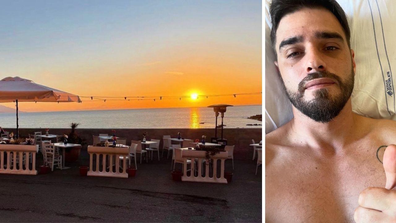 
	Il locale sul mare e il titolare ferito (foto da Facebook)

