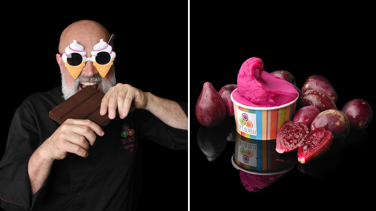 Gianfrancesco Cutelli e coppetta rossa De Coltelli yogurt e amarene (Foto Claudio Mollo)