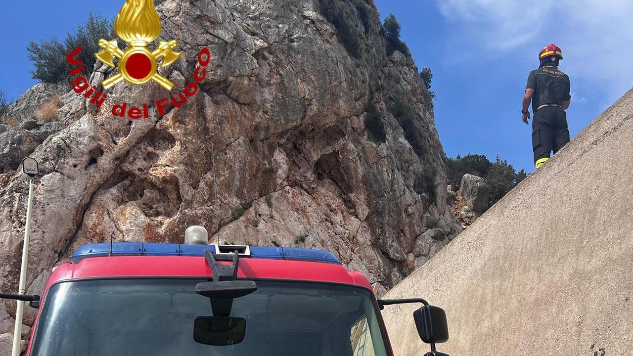 Baunei, vigili del fuoco al lavoro per recuperare una capra bloccata su una parete rocciosa