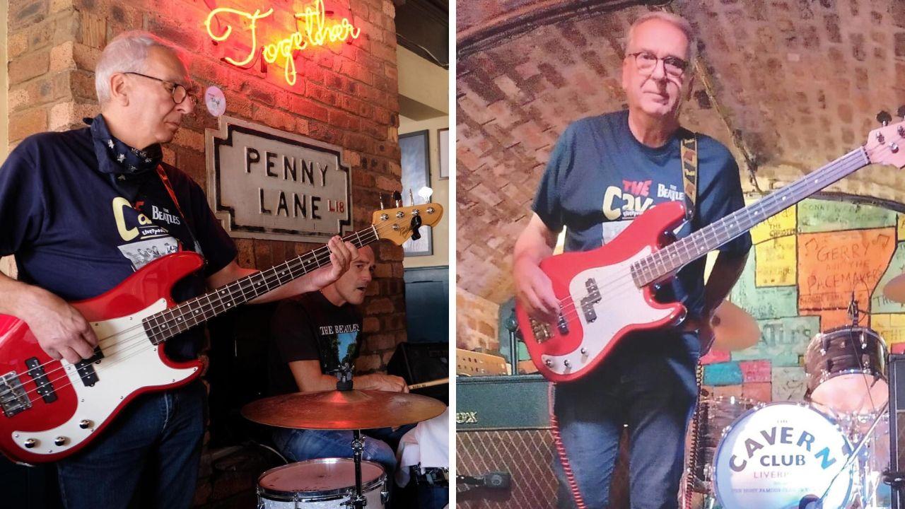 
	Claudio Barontini mentre suona il basso a Liverpool

