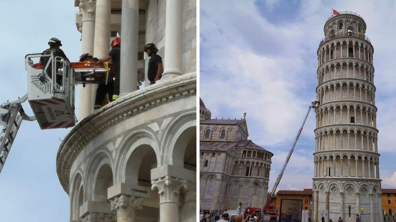 Il soccorso sulla Torre di Pisa (Foto vigili del fuoco)