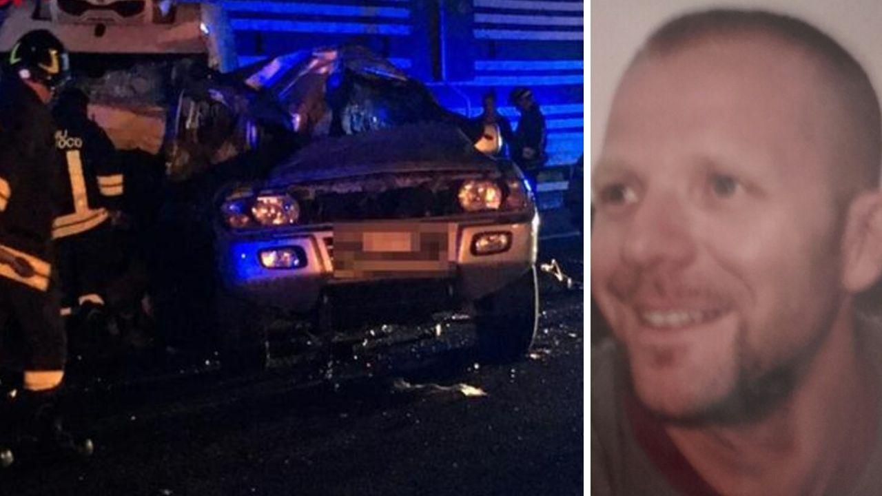 Il fuoristrada dopo l'incidente e Fabrizio Fiorini