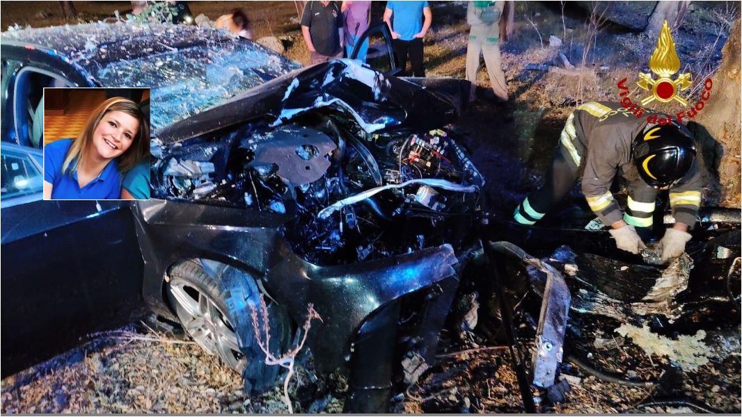 
	L'auto dopo l'impatto mortale e Fiorella Monni&nbsp;

