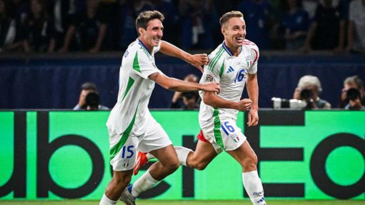 L’esultanza di Davide Frattesi, dopo il gol messo a segno venerdì sera contro la Francia