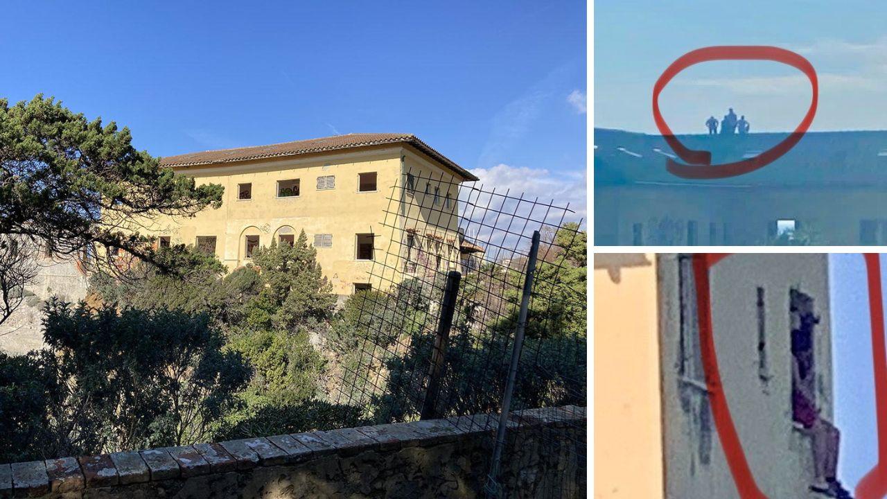 
	Villa Godilonda e persone sui tetti o a cavalcioni sulle finestre


