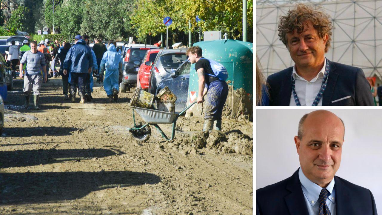 si ripulisce dopo l’alluvione a Campi Bisenzio nel novembre scorso, Stefano Pagliara ingegner e Nicola Casagli geologo