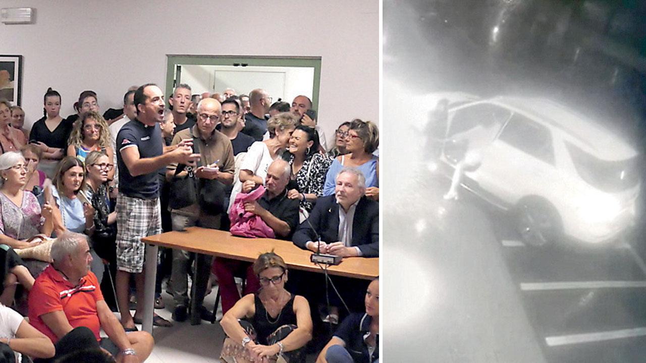 A sinistra partecipanti all'incontro, a destra una delle immagini del filmato delle telecamere