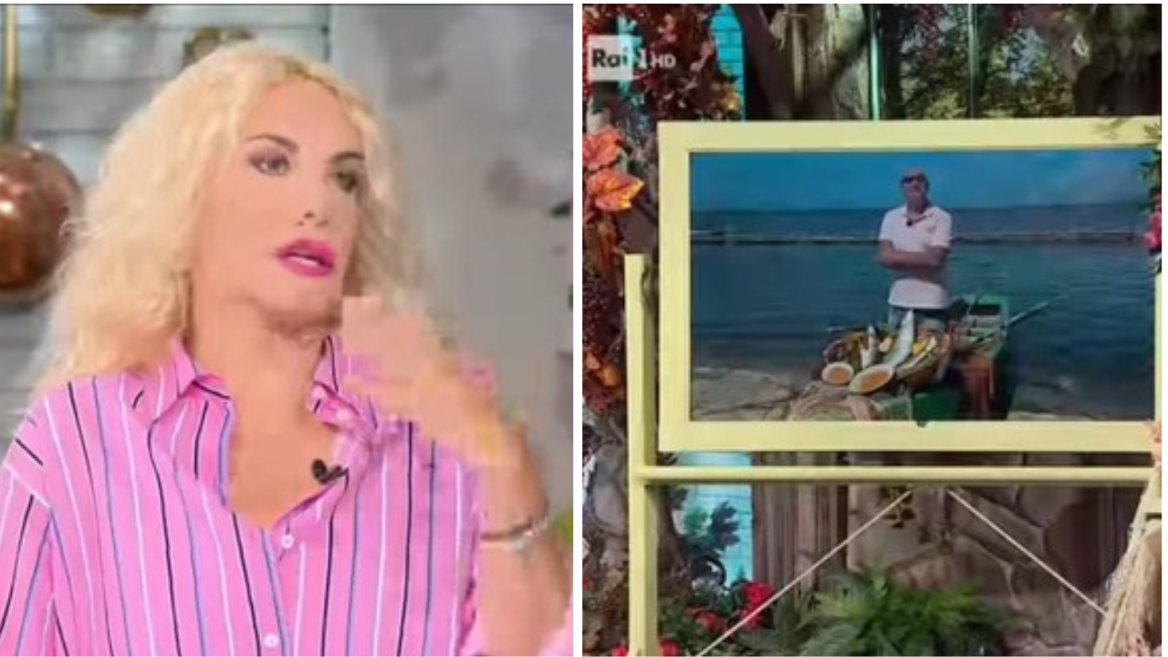 Antonella Clerici durante la trasmissione e il collegamento con Sergio Amenta dalla laguna