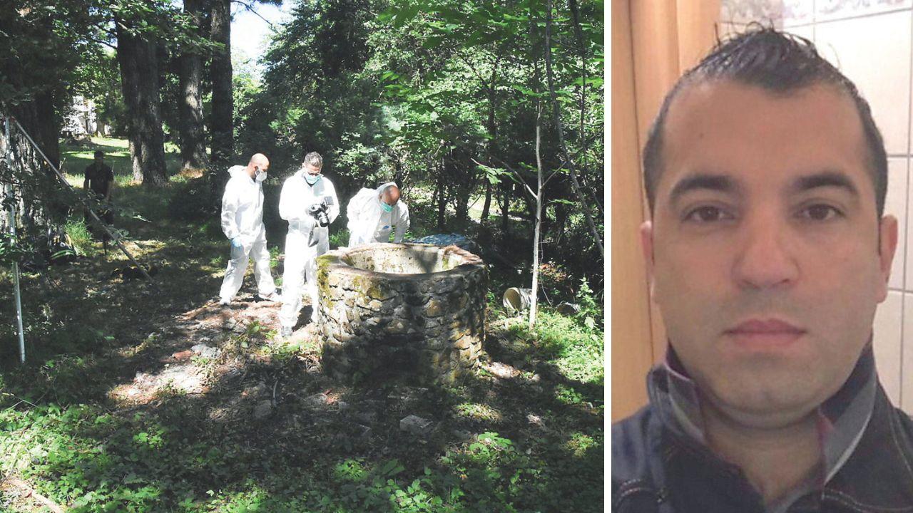 Il sopralluogo dei Ris nel pozzo della villetta dove è stato ritrovato il cadavere, a destra Nicolas Del Rio