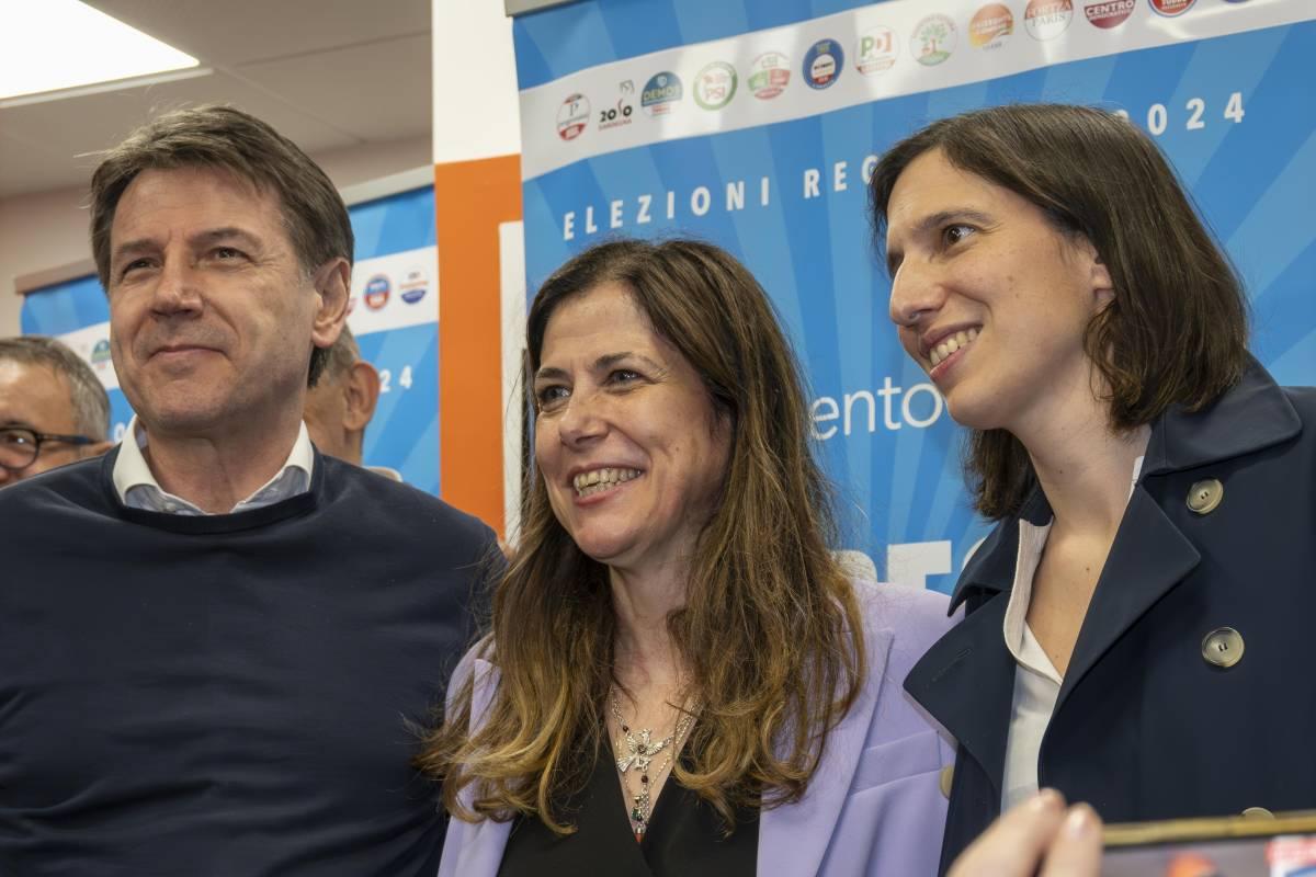 
	Giuseppe Conte, Alessandra Todde ed Elly Schlein&nbsp;

