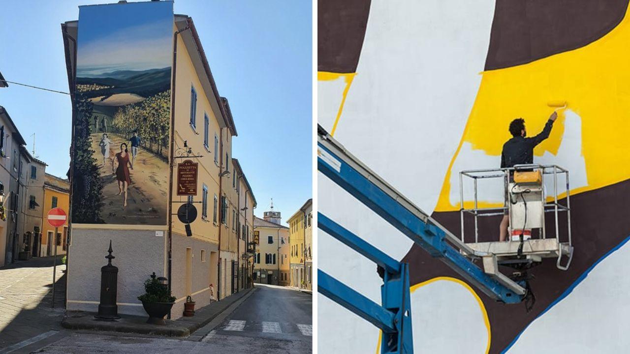 Il murale di Vincenzo Marano Esposito, a destra l’artista Moneyless
