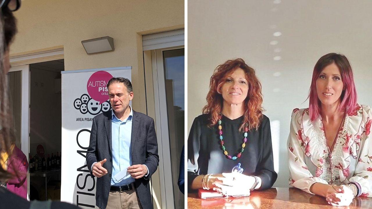 Il sindaco di Pisa Michele Conti, a destra Giulia Guainai e Valentina Ricotta, presidente e vice della Società della salute