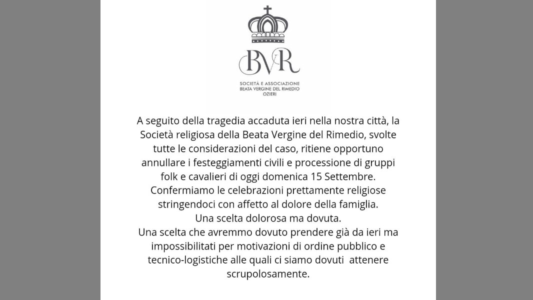 A Ozieri cala il silenzio: il comitato del Rimedio annulla i festeggiamenti di domenica 15
