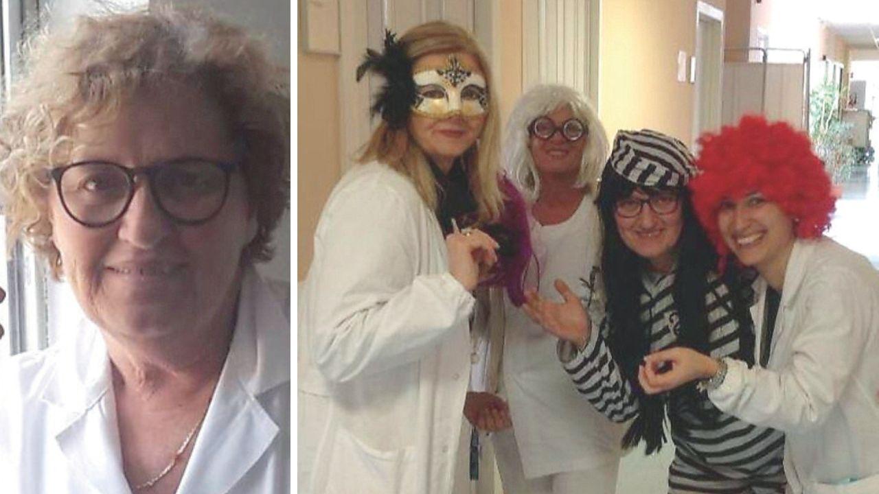 Grazia in primo piano e a destra con le colleghe in un momento spensierato