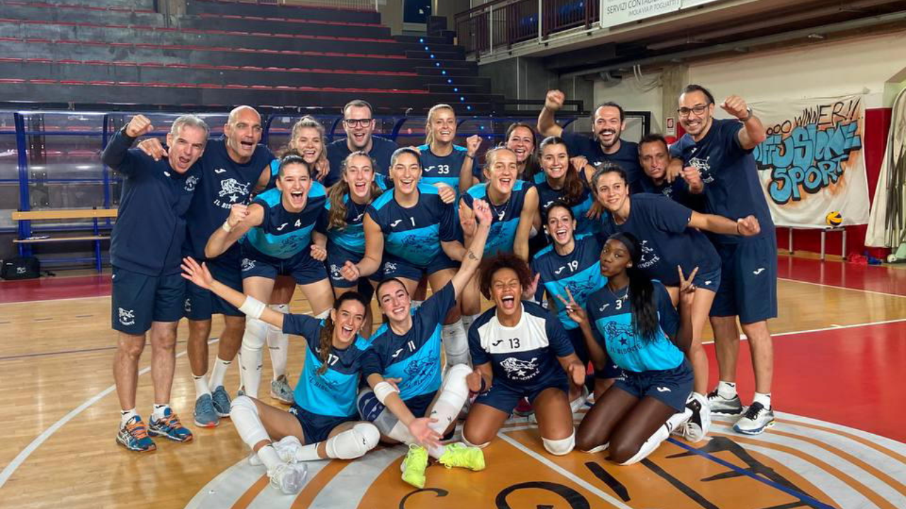L’esultanza delle ragazze del Bisonte Pallavolo Firenze