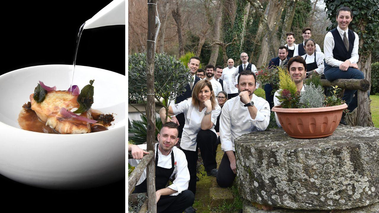 Uno dei piatti in carta al ristorante e Francesco D’Agostino con il suo staff