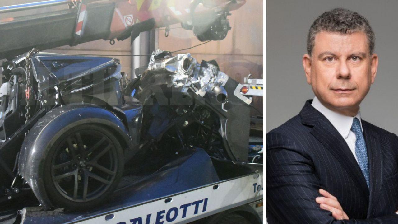 L'auto dopo l'incidente (foto Claudio Cuffaro) e il manager Petrone