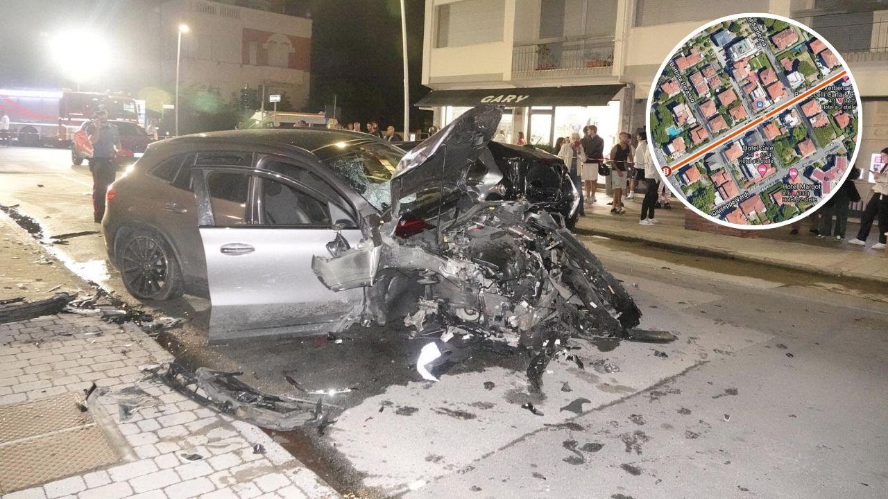 I resti delle auto travolte dalla Mercedes (foto Paglianti)