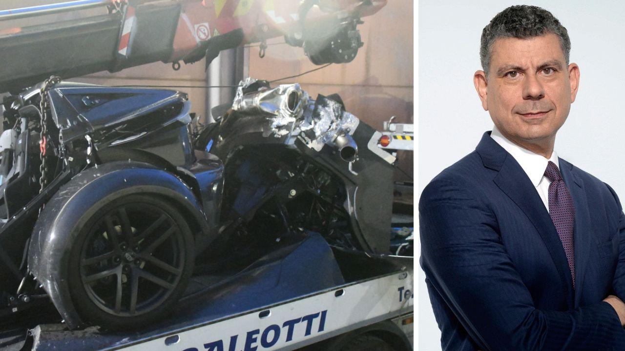 
	L&rsquo;auto Donkervoort dopo l'incidente e la vittima, Emilio Petrone

