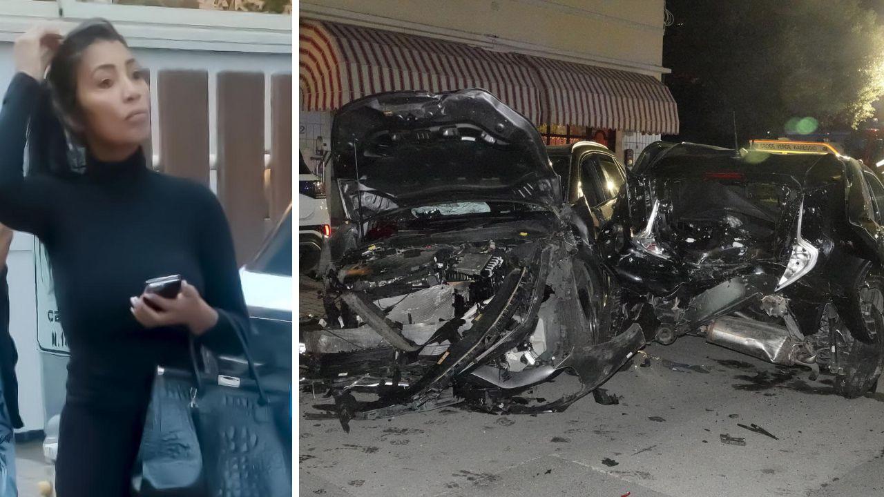 Katia Pereira Da Silva fotografata dopo l’incidente e le macchine distrutte dopo l'incidente (foto Paglianti)