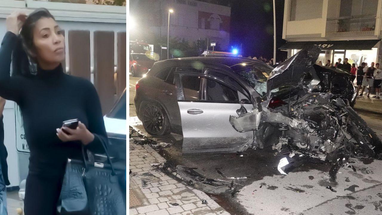 Katia Pereira Da Silva e la macchina distrutta dopo l'incidente