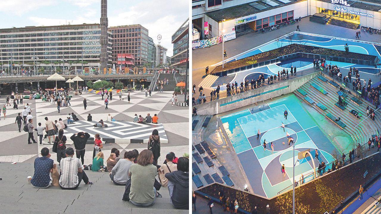 
	Sergels Torg a Stoccolma e, a destra, Benthemplein Water Square a Rotterdam


