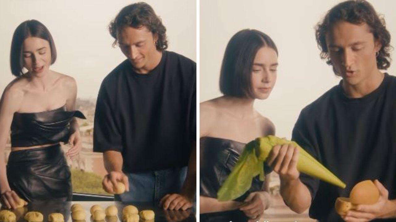 Alberto Magrì (Pastrychef_am) e l'attrice Lily Collins mentre preparano i maritozzi