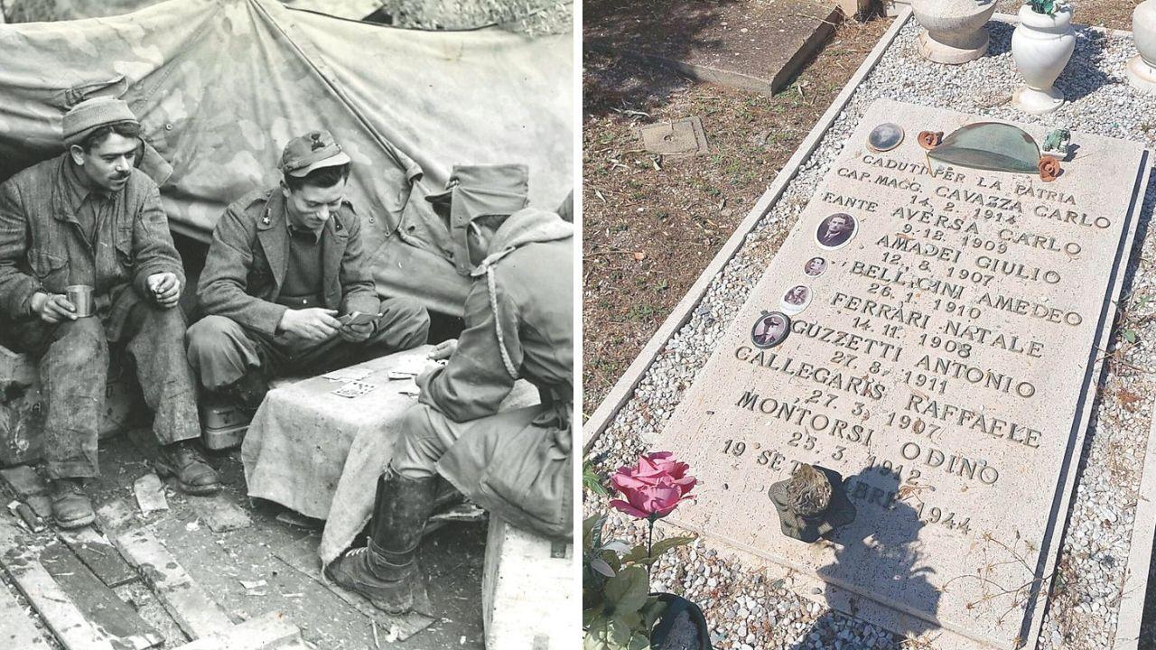La tomba dei soldati morti nel deposito di munizioni al cimitero di San Vincenzo, soldati italiani durante la Liberazione